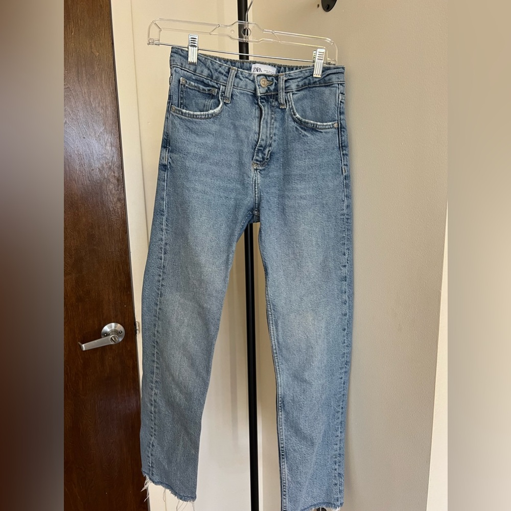 Zara straight leg distressed jeans